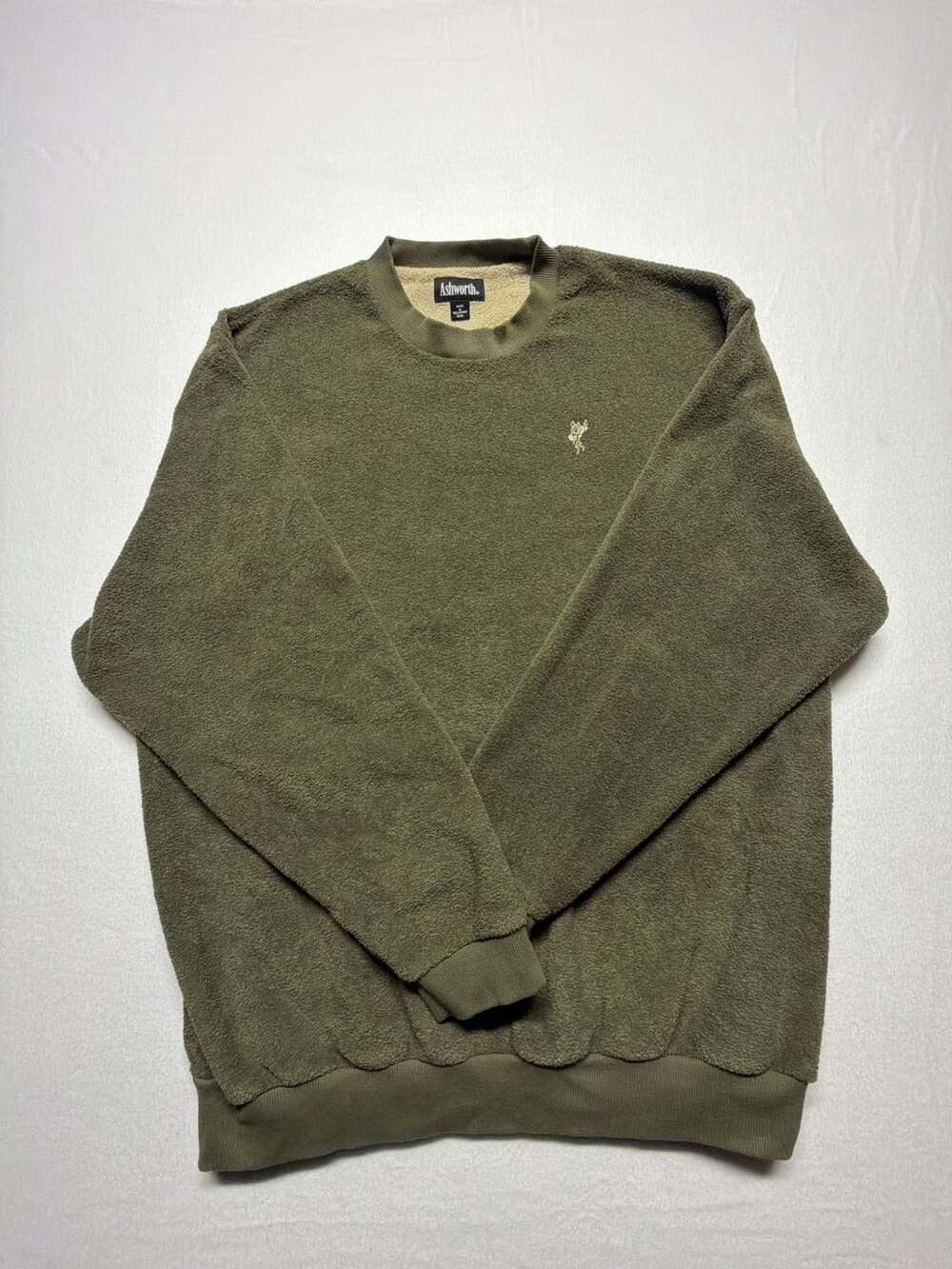 0112 Ashworth Fleece Crewneck Sweatshirt Size XXL Olive Green Embroidered